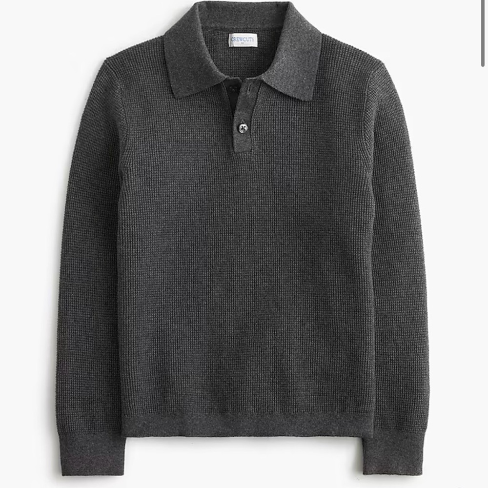 Crewcuts Boys' long-sleeve waffle-stitch sweater-polo size large heather carbon